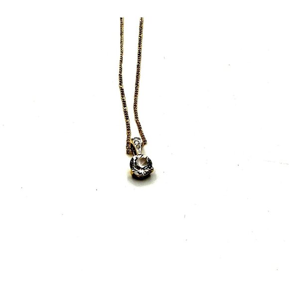 Vintage Gold-Tone Chain Necklace With Solitaire CZ Pendant by Swarovski - Picture 3 of 6